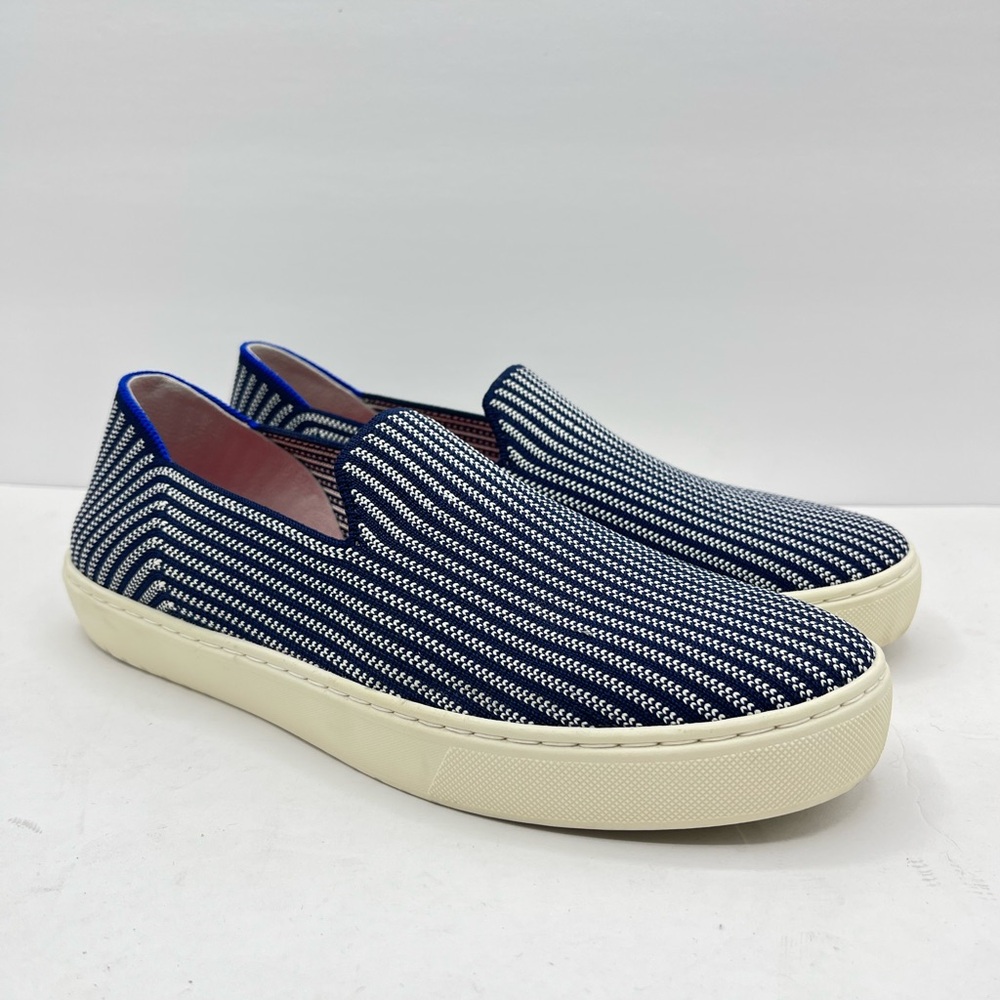 Rothy’s Women’s Size 8.5 Blue Riviera Pinstripe Slip On Sneakers Casual Preppy
